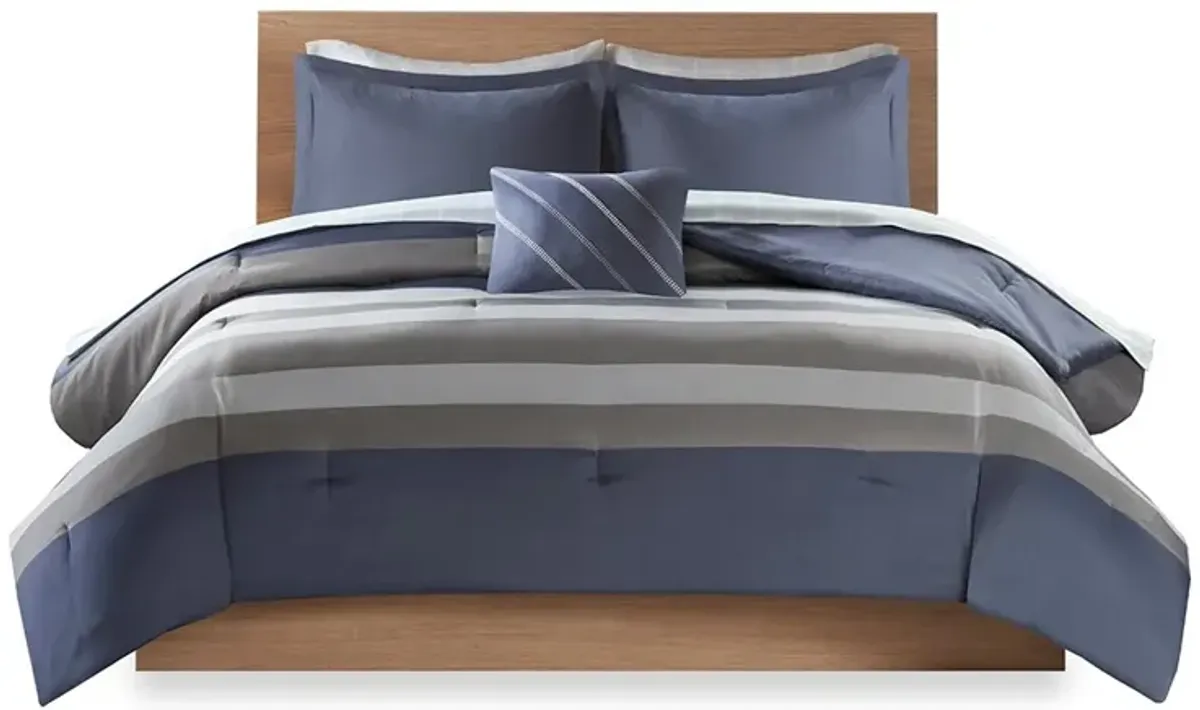 Olliix by Intelligent Design Marsden Blue and Grey Full Complete Bed and Sheets Set