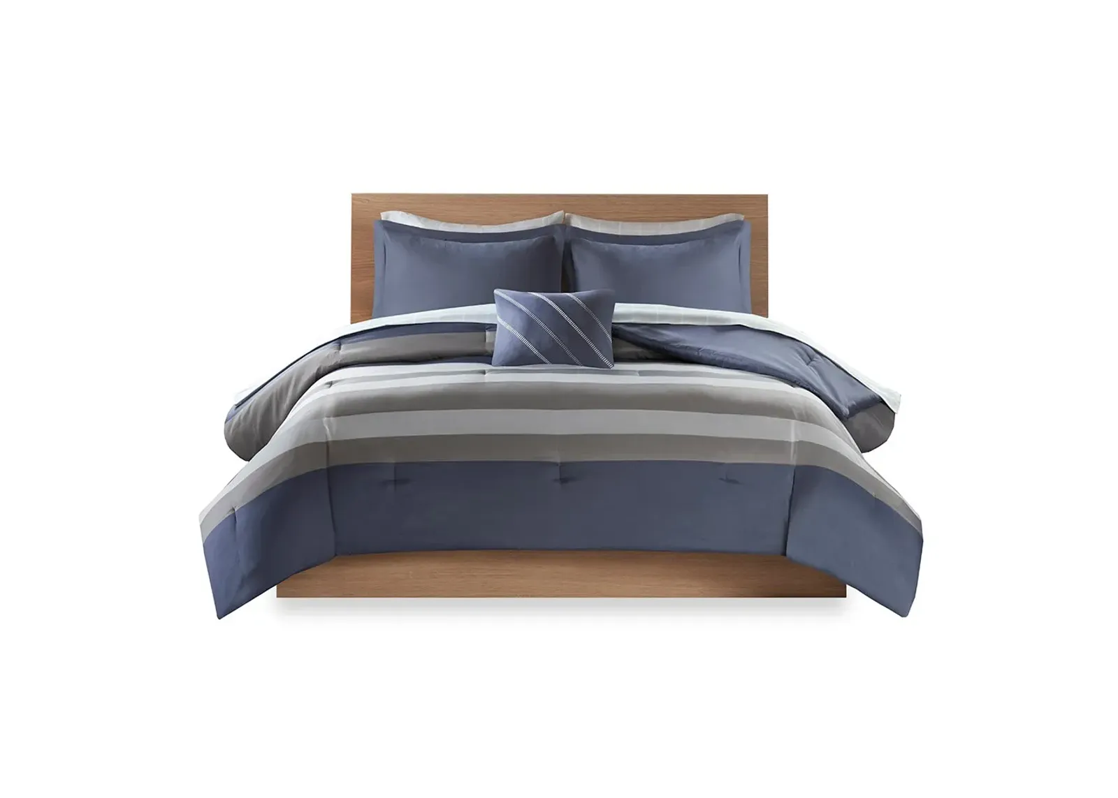 Olliix by Intelligent Design Marsden Blue and Grey Queen Complete Bed and Sheets Set