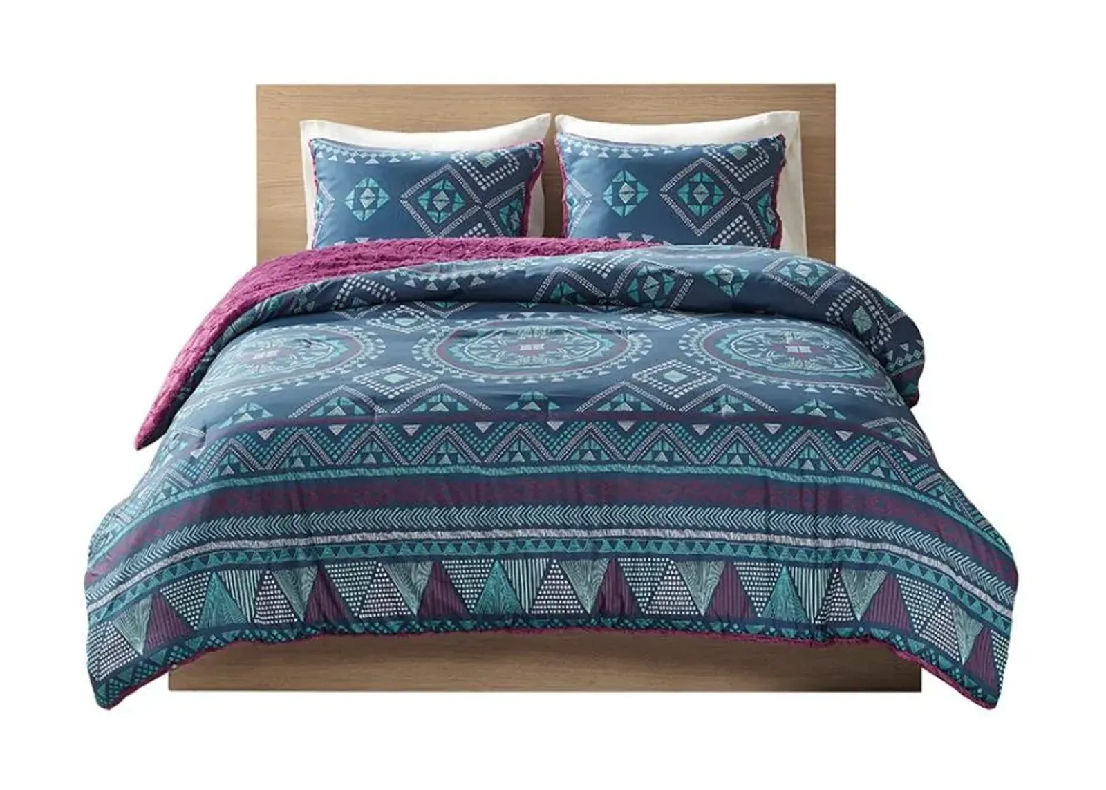 Olliix by Intelligent Design Ripley Navy/Purple Twin Reversible Comforter Mini Set