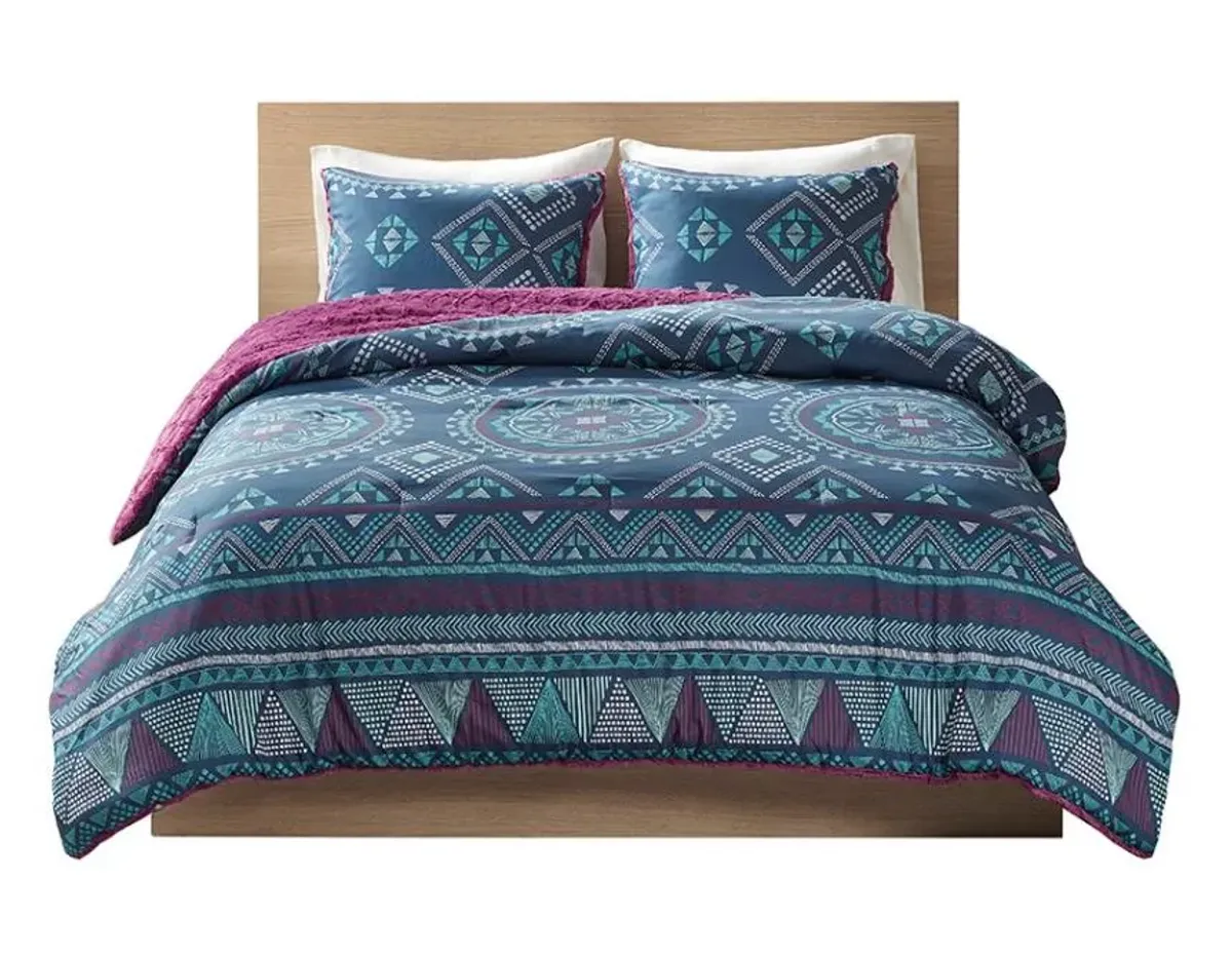 Olliix by Intelligent Design Ripley Navy/Purple Twin Reversible Comforter Mini Set