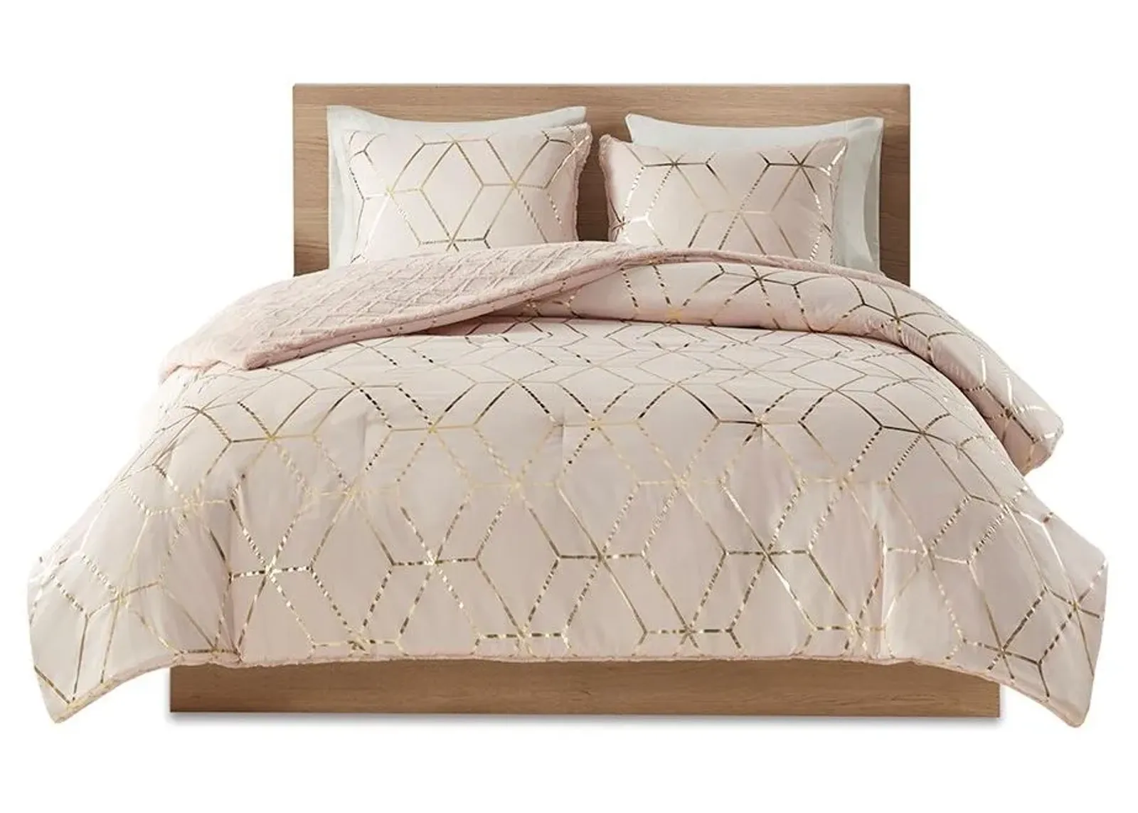 Olliix by Intelligent Design Ainsley Blush Twin/Twin XL Metallic Print Reversible Comforter Set