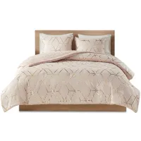 Olliix by Intelligent Design Ainsley Blush King Metallic Print Reversible Comforter Set