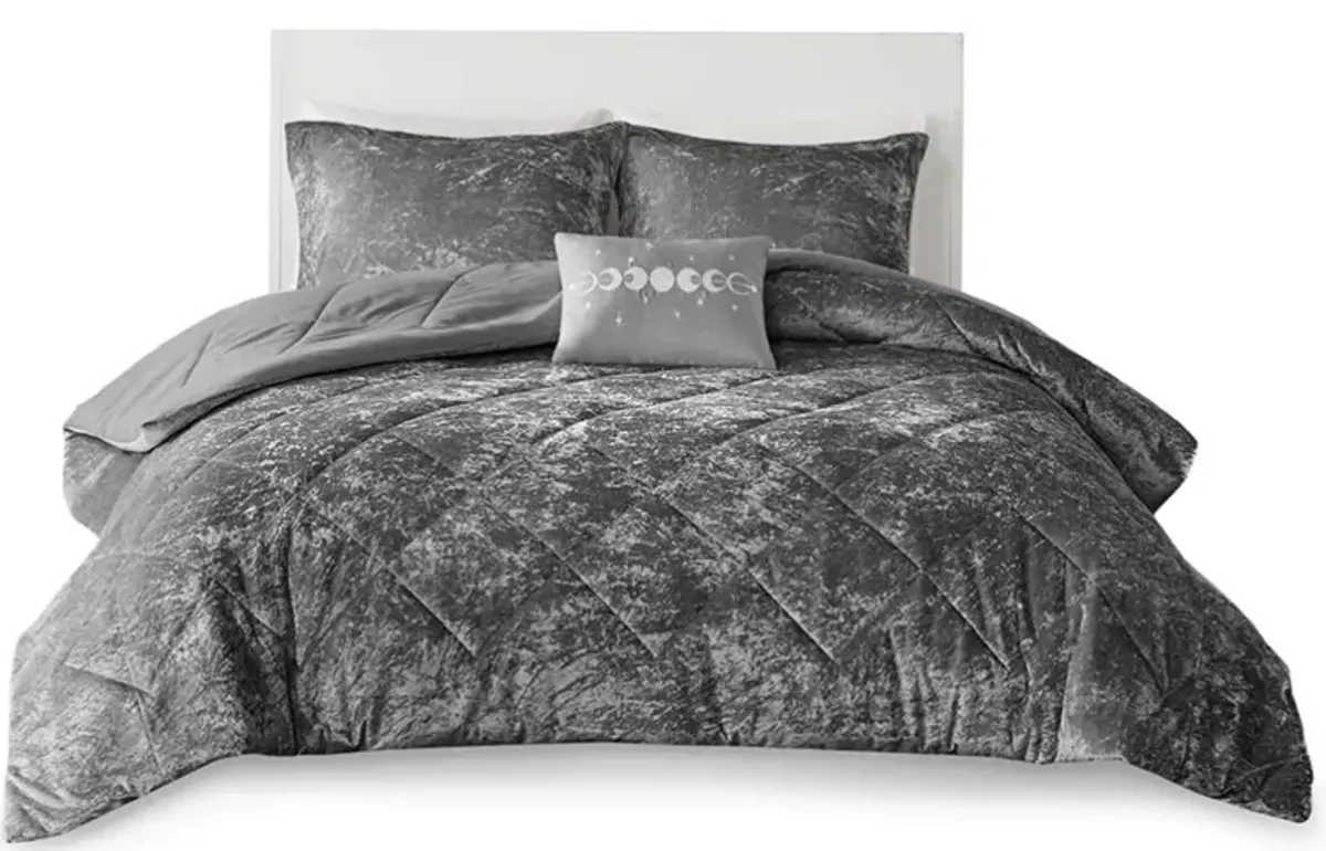 Olliix by Intelligent Design Felicia Grey Full/Queen Velvet Comforter Set