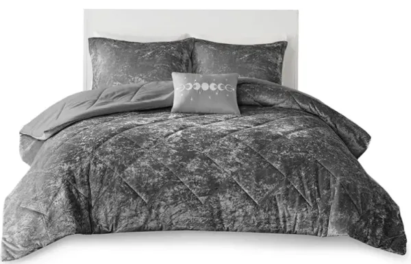 Olliix by Intelligent Design Felicia Grey Full/Queen Velvet Comforter Set