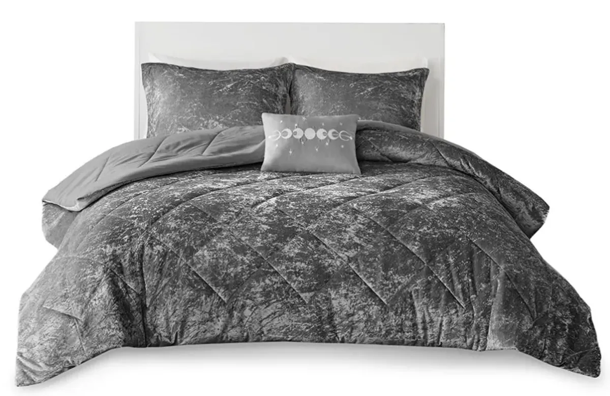 Olliix by Intelligent Design Grey Full/Queen Felicia Velvet Comforter Set