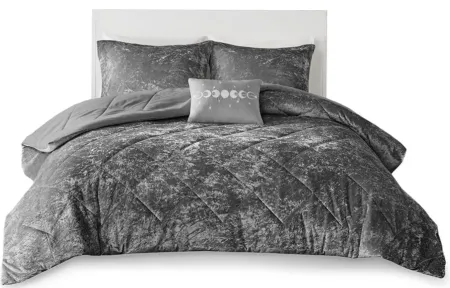 Olliix by Intelligent Design Grey Full/Queen Felicia Velvet Comforter Set