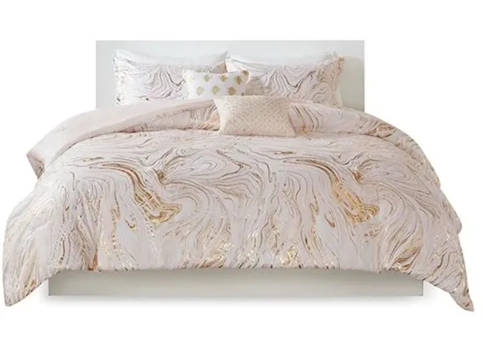 Olliix by Intelligent Design Rebecca Blush and Gold Full/Queen Metallic Printed Comforter Set