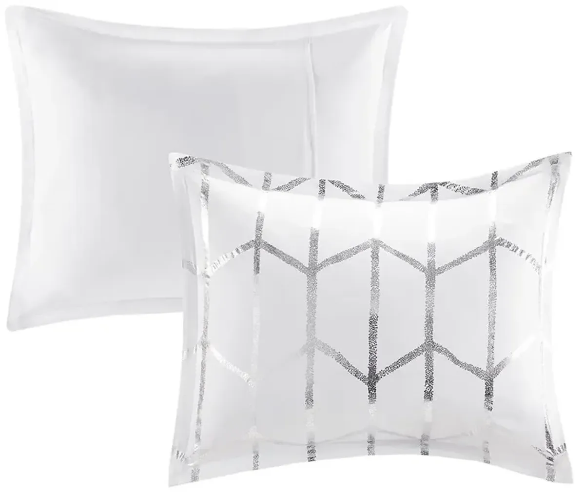 Olliix by Intelligent Design Raina Silver and White King/California King Metallic Printed Comforter Set