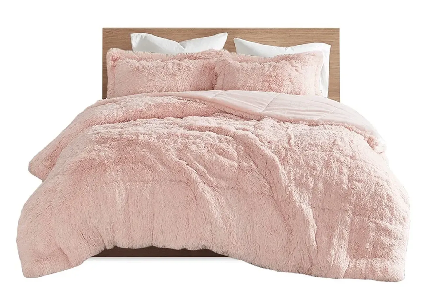 Olliix by Intelligent Design Malea Blush Twin/Twin XL Shaggy Faux Fur Comforter Mini Set