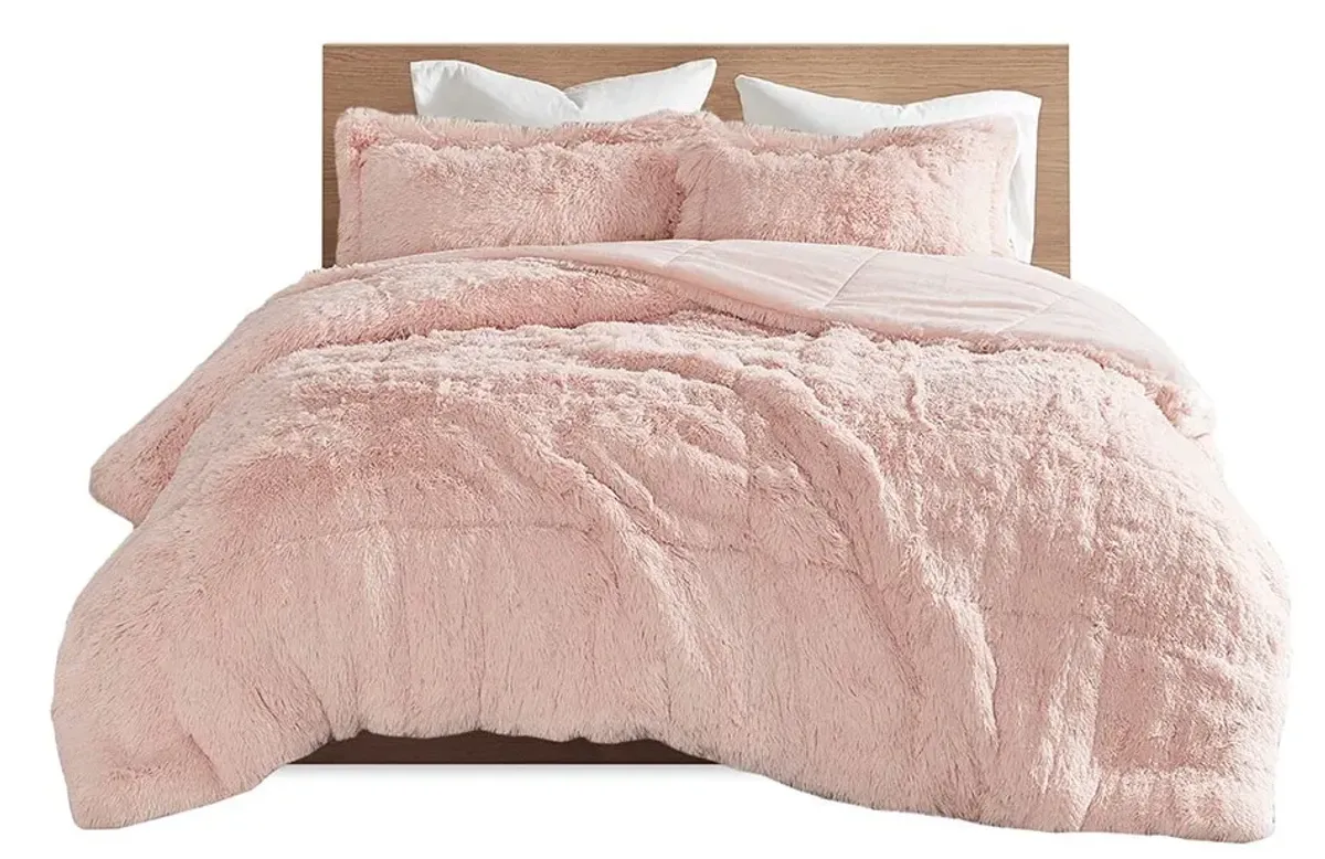 Olliix by Intelligent Design Malea Blush Twin/Twin XL Shaggy Faux Fur Comforter Mini Set