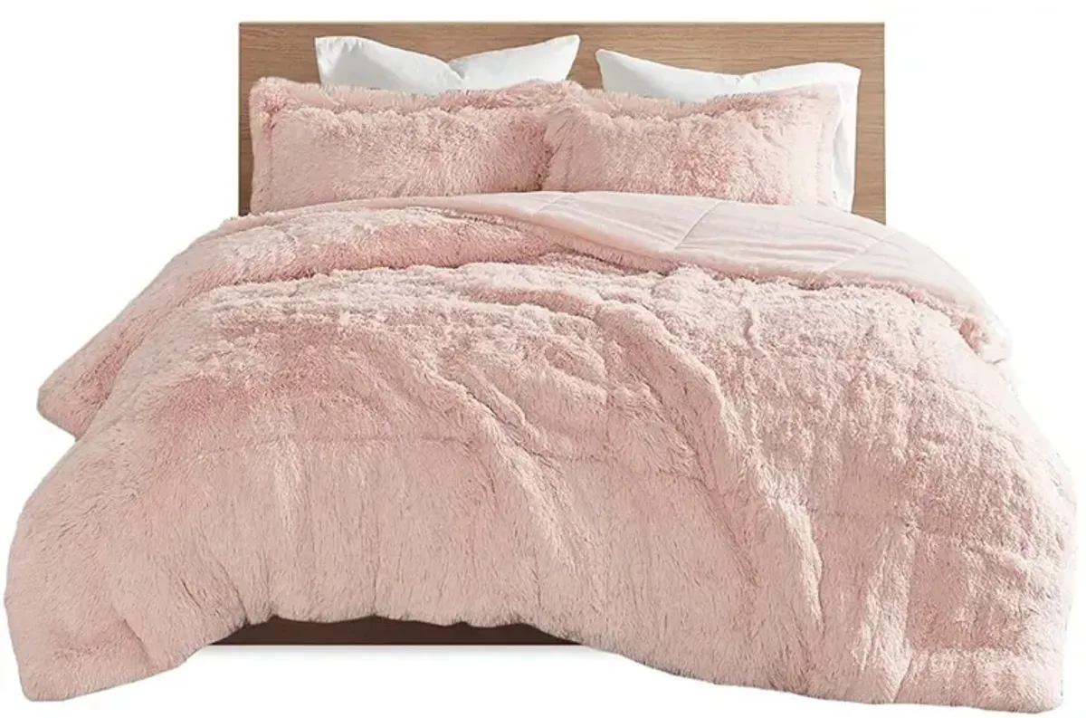 Olliix by Intelligent Design Malea Blush Twin/Twin XL Shaggy Faux Fur Comforter Mini Set