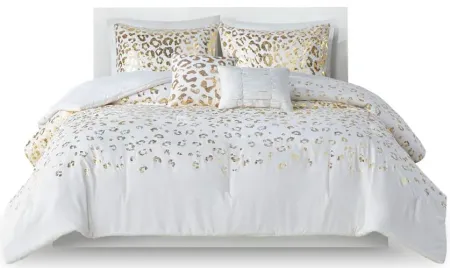 Olliix by Intelligent Design Lillie Gold/Ivory Twin/Twin XL Metallic Animal Printed Comforter Set