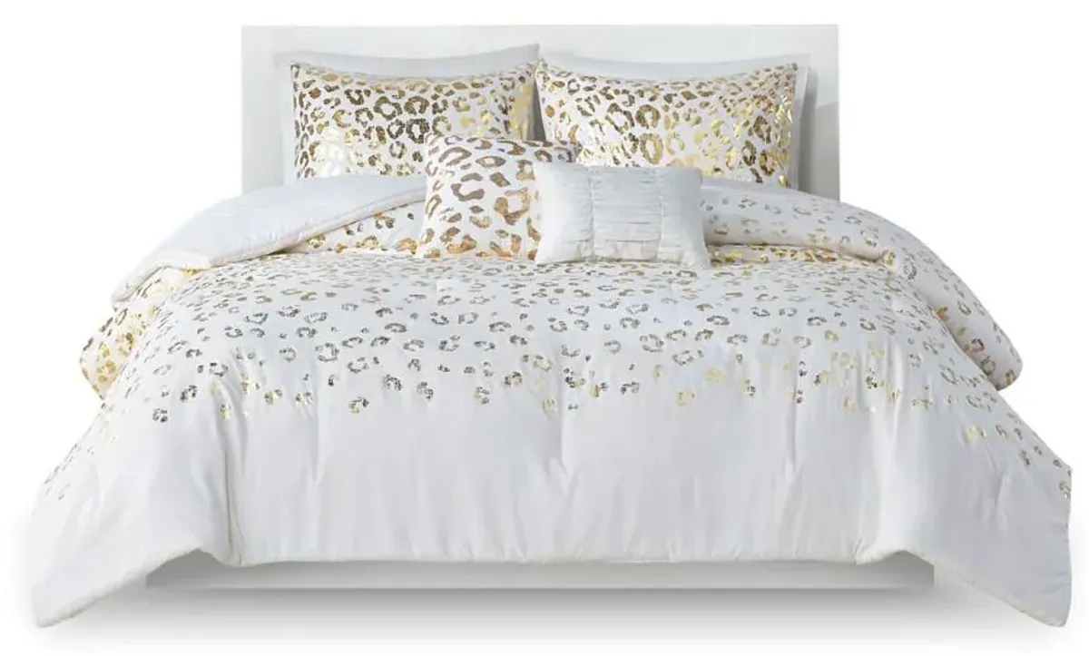 Olliix by Intelligent Design Lillie Gold/Ivory Full/Queen Metallic Animal Printed Comforter Set