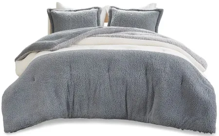 Olliix by Intelligent Design Arlow Grey/Ivory Twin/Twin XL Color Block Overfilled Sherpa Comforter Set