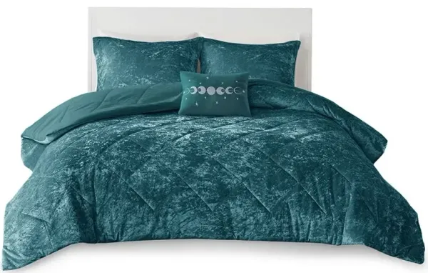 Olliix by Intelligent Design Felicia Teal Full/Queen Velvet Comforter Set