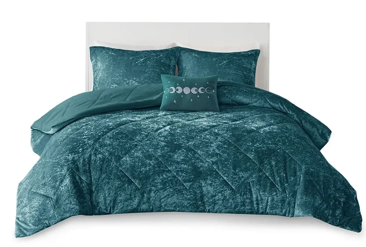 Olliix by Intelligent Design Felicia Teal Full/Queen Velvet Comforter Set