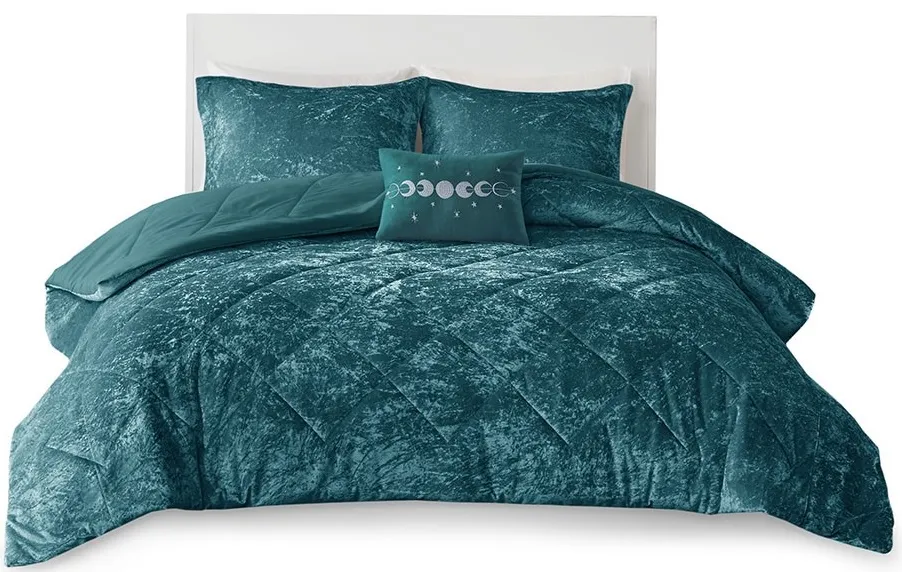 Olliix by Intelligent Design Felicia Teal Full/Queen Velvet Comforter Set