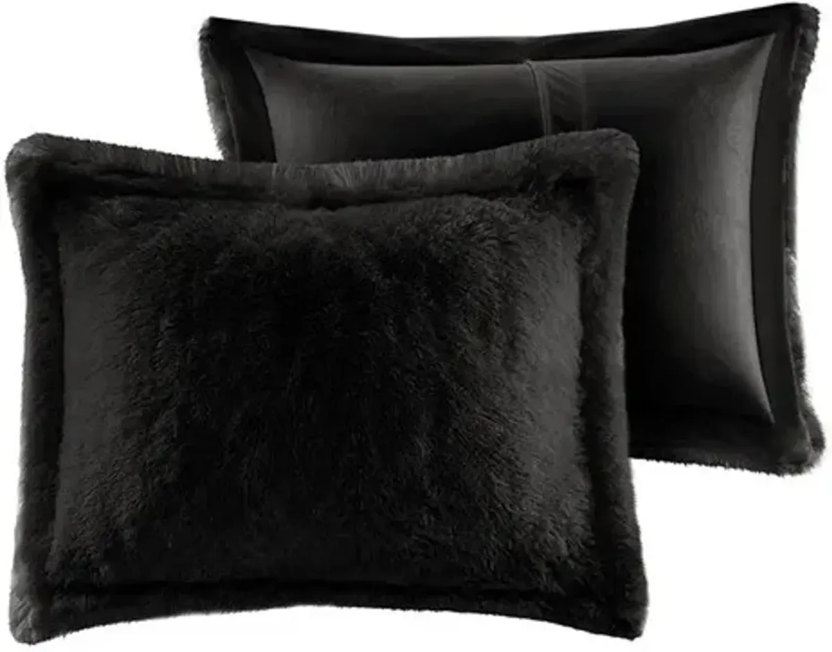 Olliix by Intelligent Design Malea Black Twin/Twin XL Shaggy Long Fur Comforter Mini Set