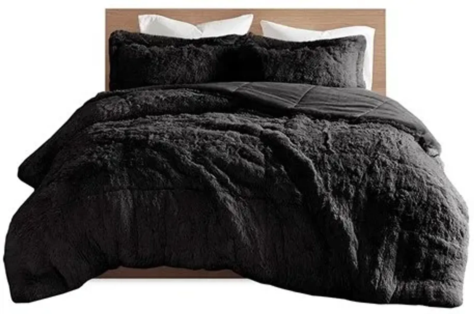 Olliix by Intelligent Design Malea Black Full/Queen Shaggy Faux Fur Comforter Mini Set