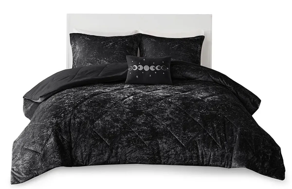 Olliix by Intelligent Design Felicia Black Full/Queen Velvet Comforter Set