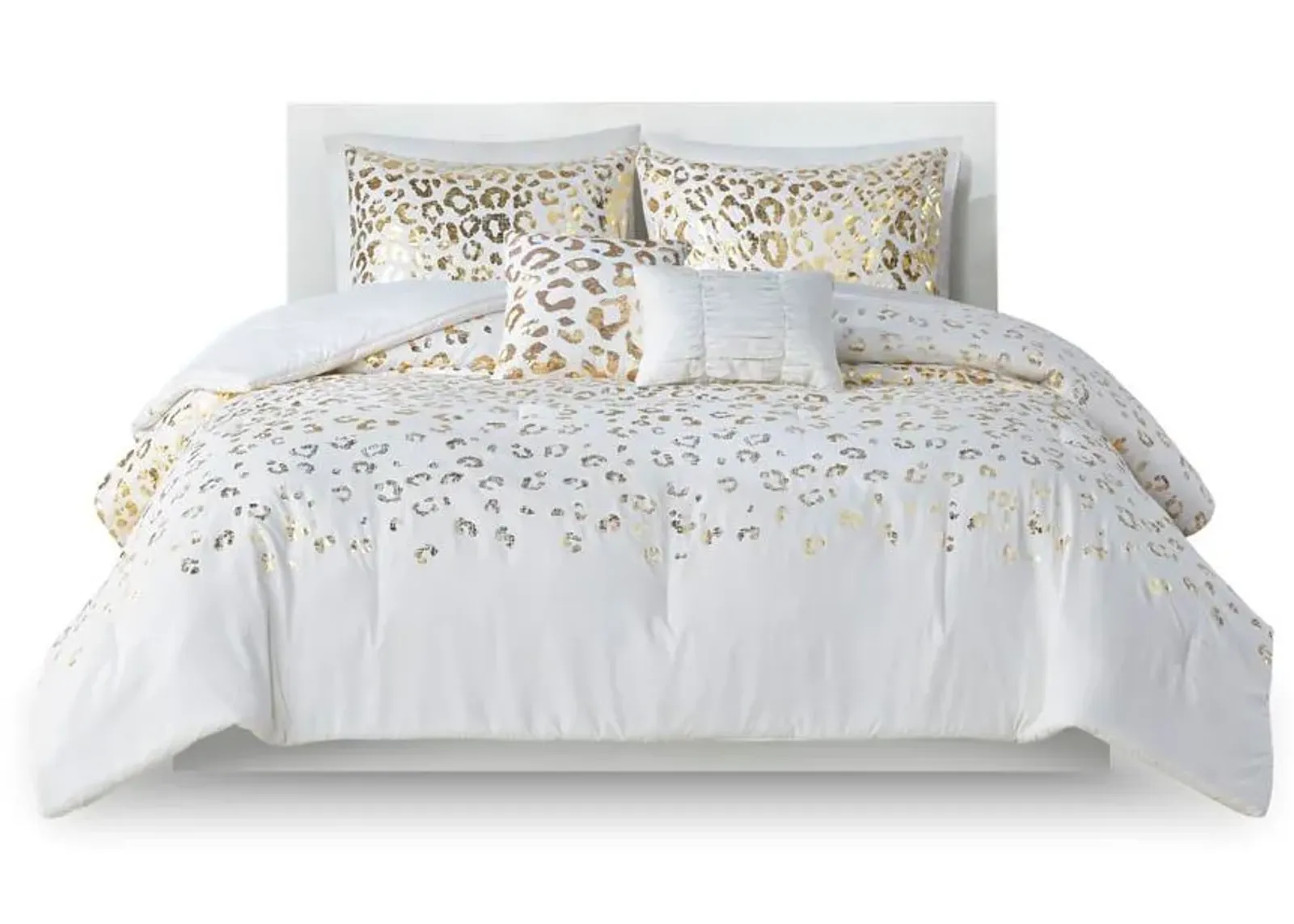 Olliix by Intelligent Design Lillie Gold/Ivory King/California King Metallic Animal Printed Comforter Set