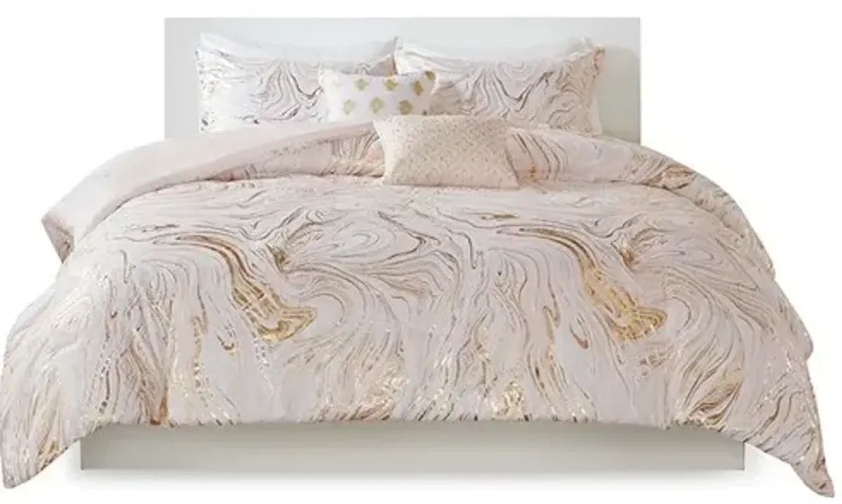 Olliix by Intelligent Design Rebecca Blush and Gold King/California King Metallic Printed Comforter Set