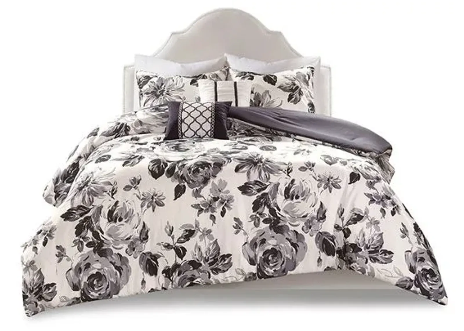 Olliix by Intelligent Design Dorsey Black/White King/California King Floral Print Comforter Set