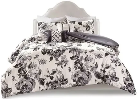 Olliix by Intelligent Design Dorsey Black/White King/California King Floral Print Comforter Set