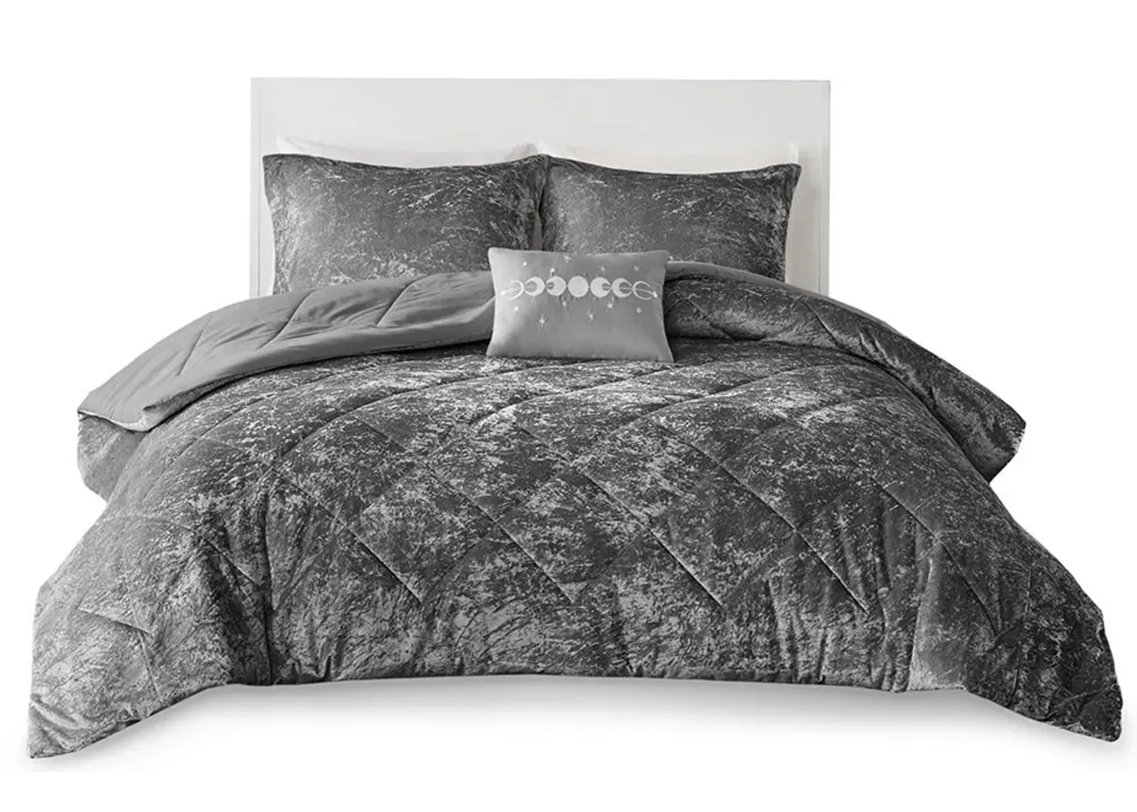 Olliix by Intelligent Design Felicia Grey King/California King Velvet Comforter Set