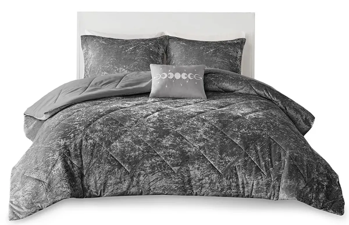 Olliix by Intelligent Design Felicia Grey King/California King Velvet Comforter Set