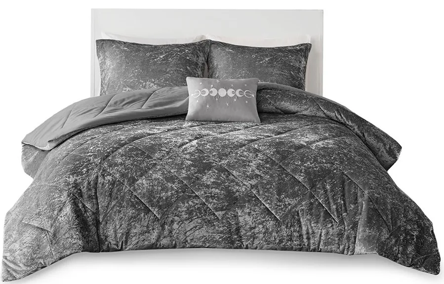 Olliix by Intelligent Design Felicia Grey King/California King Velvet Comforter Set