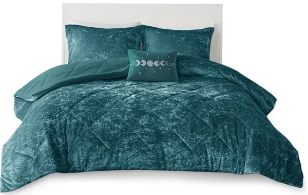 Olliix by Intelligent Design Felicia Teal King/California King Velvet Comforter Set