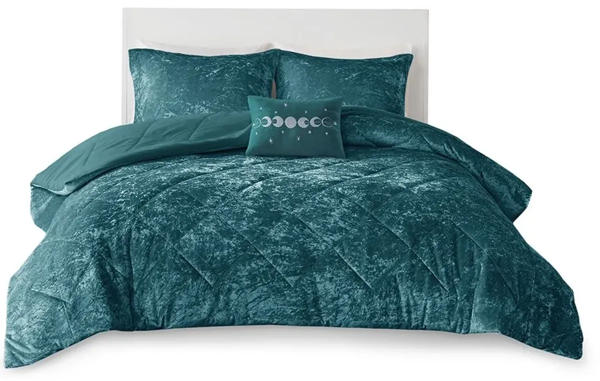 Olliix by Intelligent Design Felicia Teal King/California King Velvet Comforter Set