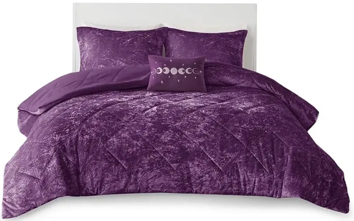 Olliix by Intelligent Design Felicia Purple King/California King Velvet Comforter Set