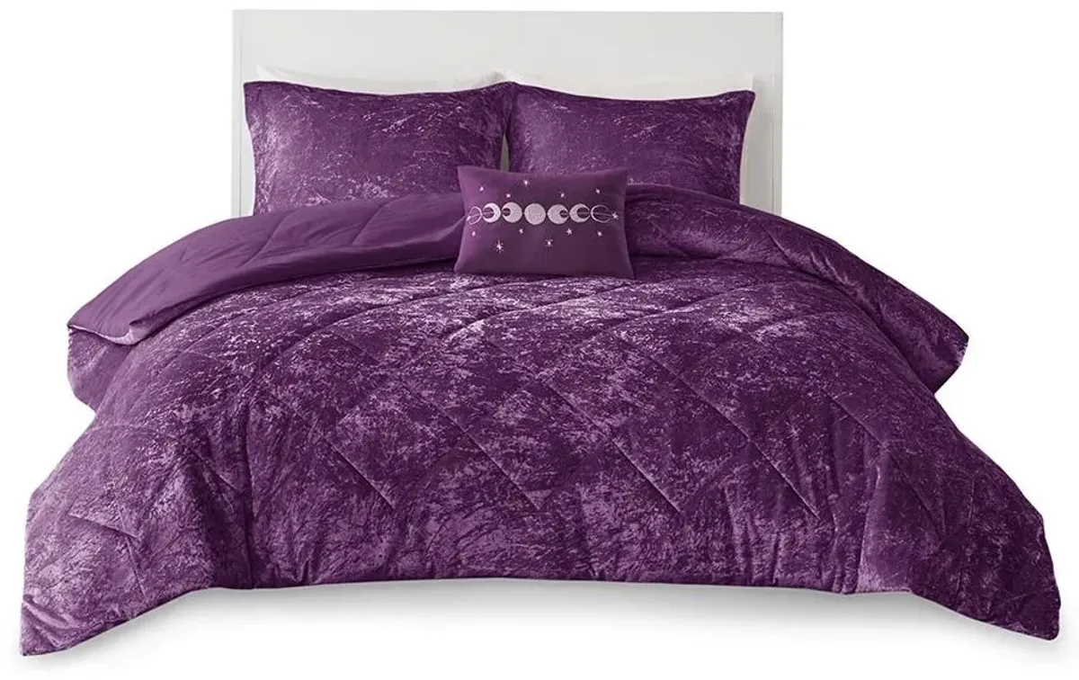 Olliix by Intelligent Design Felicia Purple King/California King Velvet Comforter Set