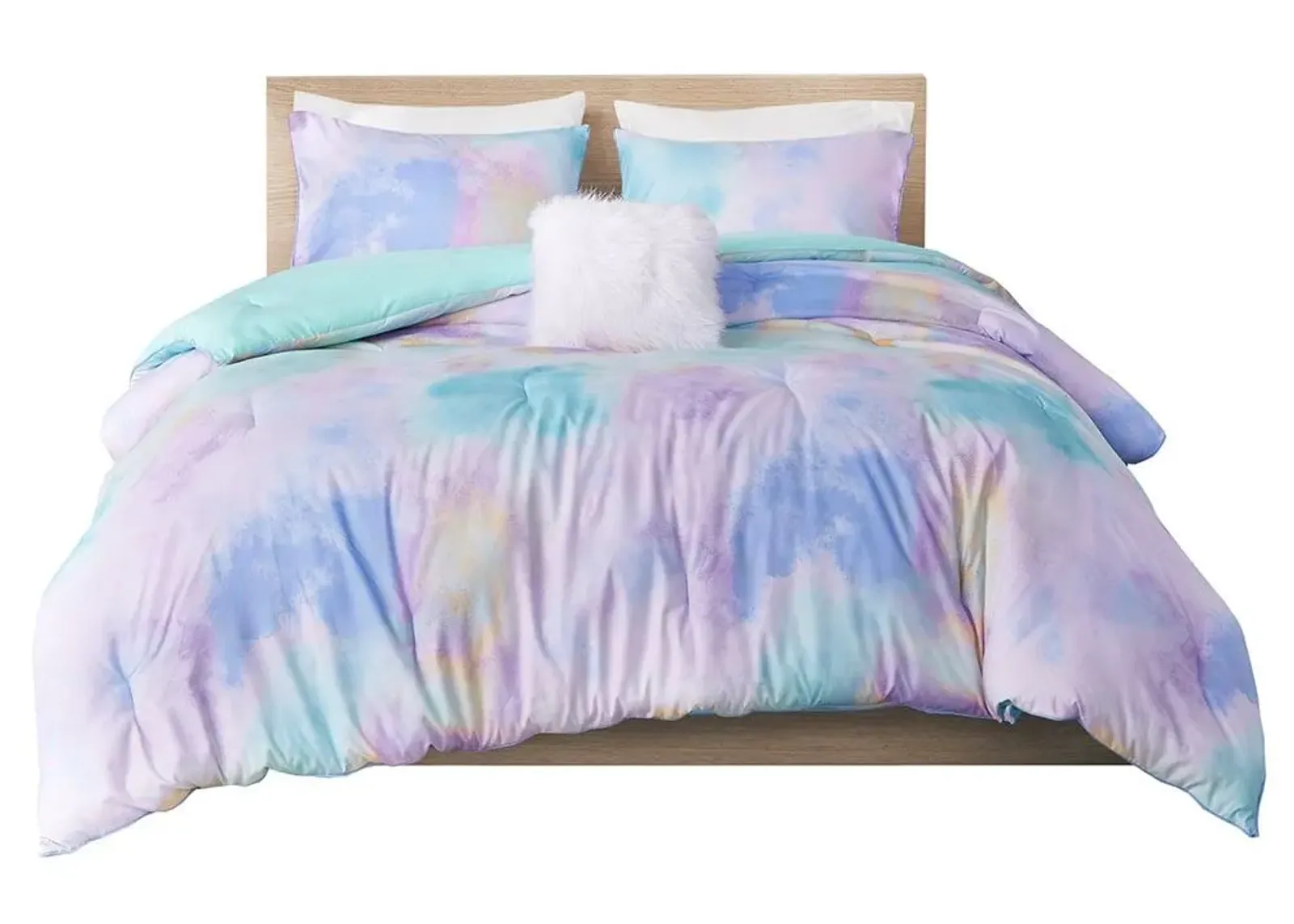 Olliix by Intelligent Design Cassiopeia Aqua Full/Queen Watercolor Tie Dye Printed Comforter Set