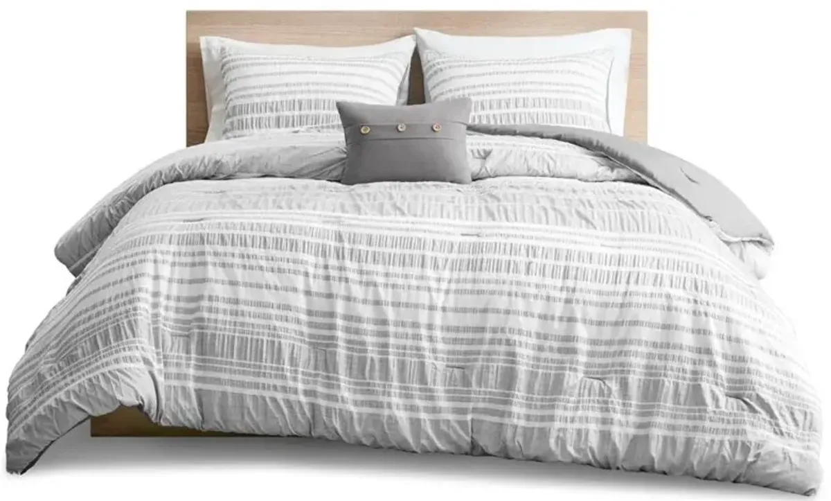 Olliix by Intelligent Design Lumi Grey Full/Queen Striped Comforter Set