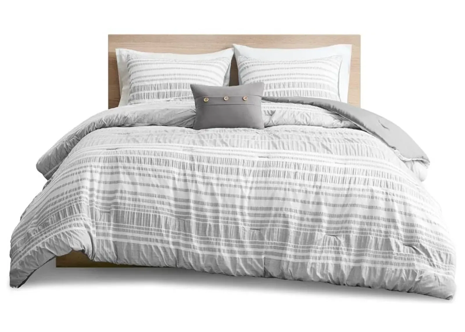 Olliix by Intelligent Design Lumi Grey Full/Queen Striped Comforter Set