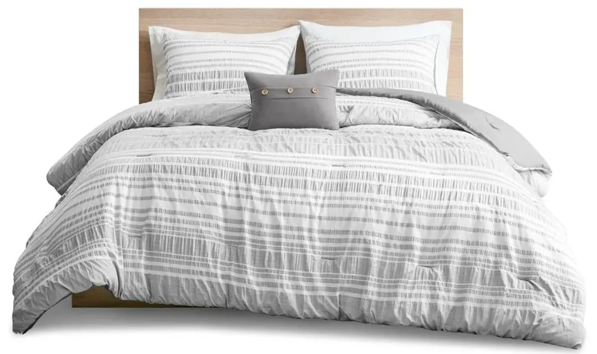 Olliix by Intelligent Design Lumi Grey Full/Queen Striped Comforter Set