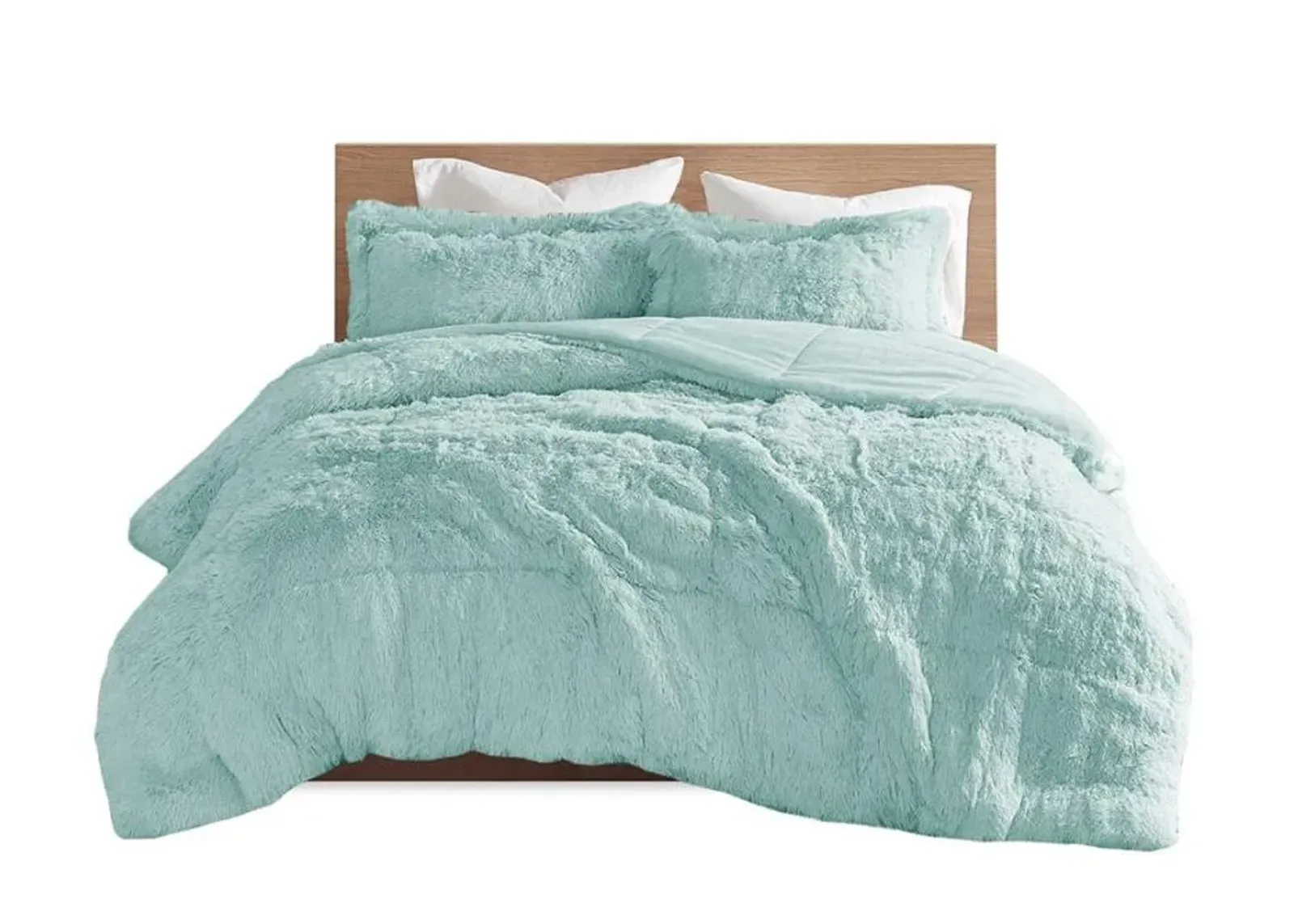 Olliix by Intelligent Design Malea Aque Twin/Twin XL Shaggy Faux Fur Comforter Mini Set