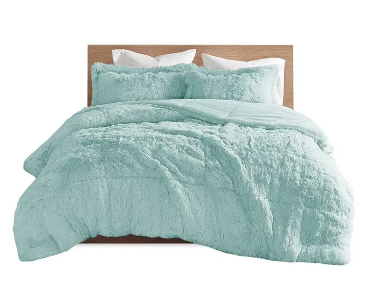 Olliix by Intelligent Design Malea Aque King/California King Shaggy Faux Fur Comforter Mini Set