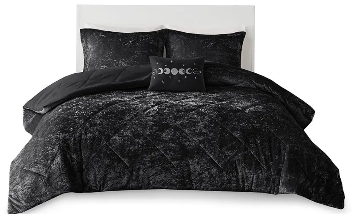 Olliix by Intelligent Design Felicia Black King/California King Velvet Comforter Set