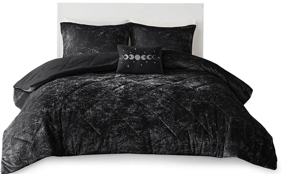 Olliix by Intelligent Design Felicia Black King/California King Velvet Comforter Set