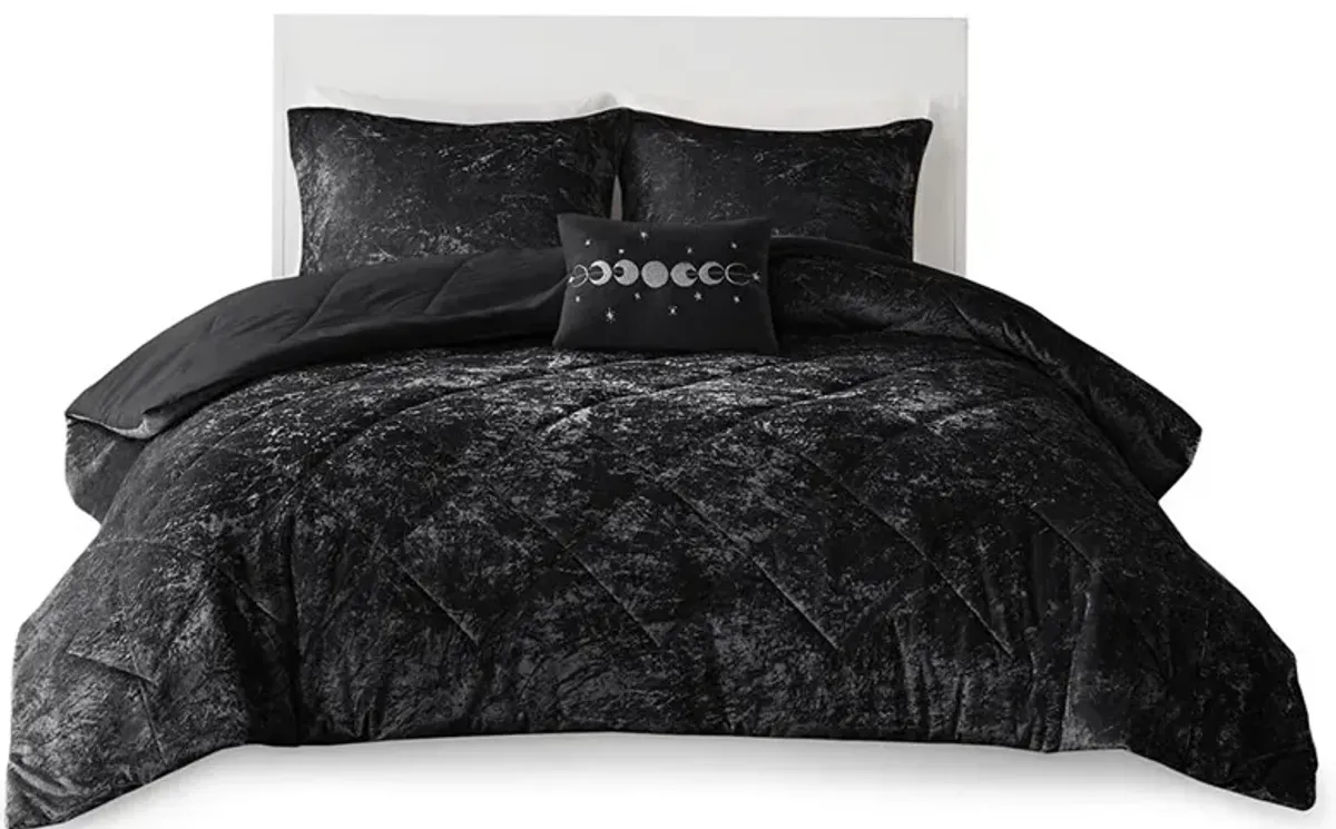 Olliix by Intelligent Design Felicia Black King/California King Velvet Comforter Set