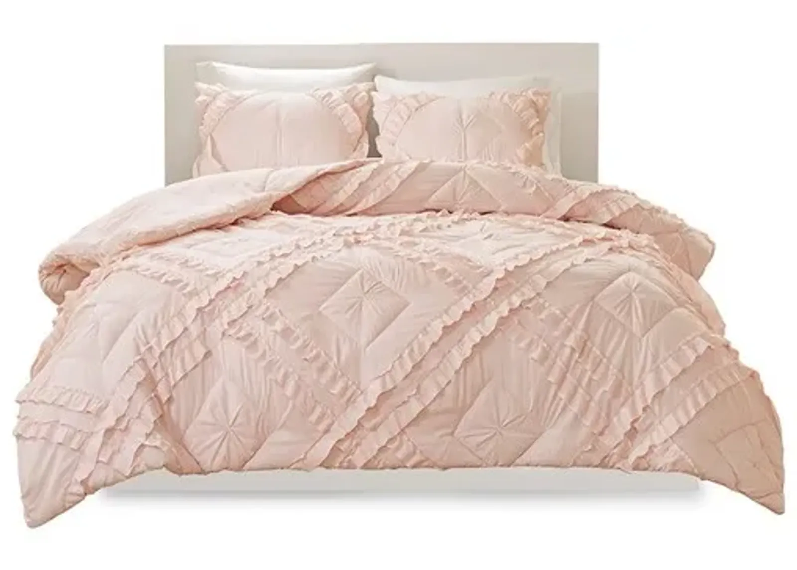 Olliix by Intelligent Design Kacie Blush Twin/Twin XL Solid Coverlet Set with Tufted Diamond Ruffles