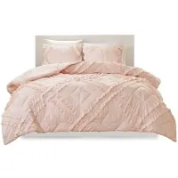 Olliix by Intelligent Design Kacie Blush Full/Queen Solid Coverlet Set with Tufted Diamond Ruffles