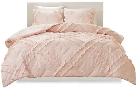 Olliix by Intelligent Design Kacie Blush Full/Queen Solid Coverlet Set with Tufted Diamond Ruffles