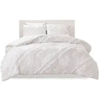 Olliix by Intelligent Design Kacie White Twin/Twin XL Solid Coverlet with Tufted Diamond Ruffles Set