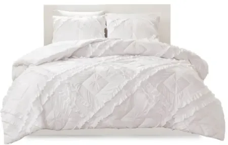 Olliix by Intelligent Design Kacie White Twin/Twin XL Solid Coverlet with Tufted Diamond Ruffles Set