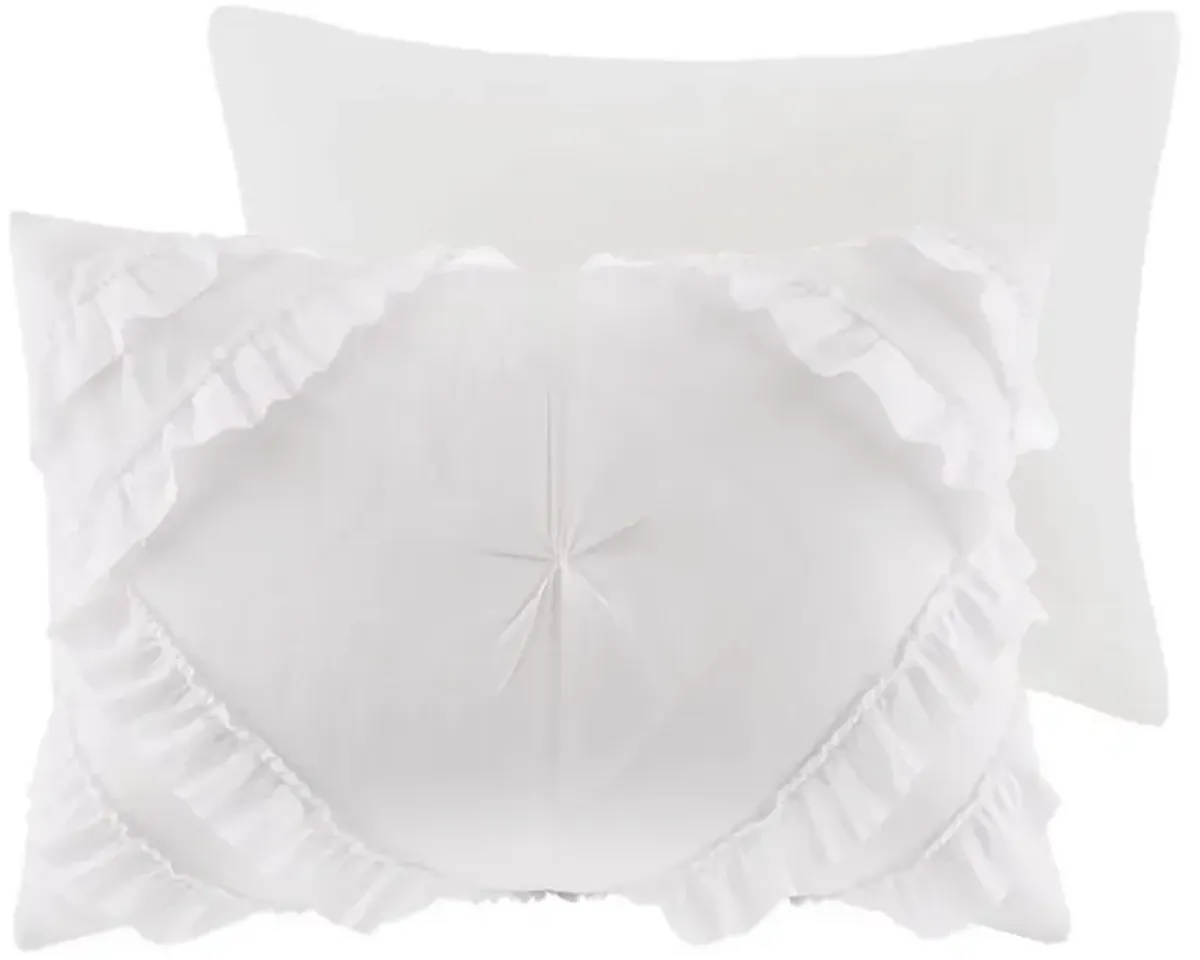 Olliix by Intelligent Design Kacie White Full/Queen Solid Coverlet Set with Tufted Diamond Ruffles